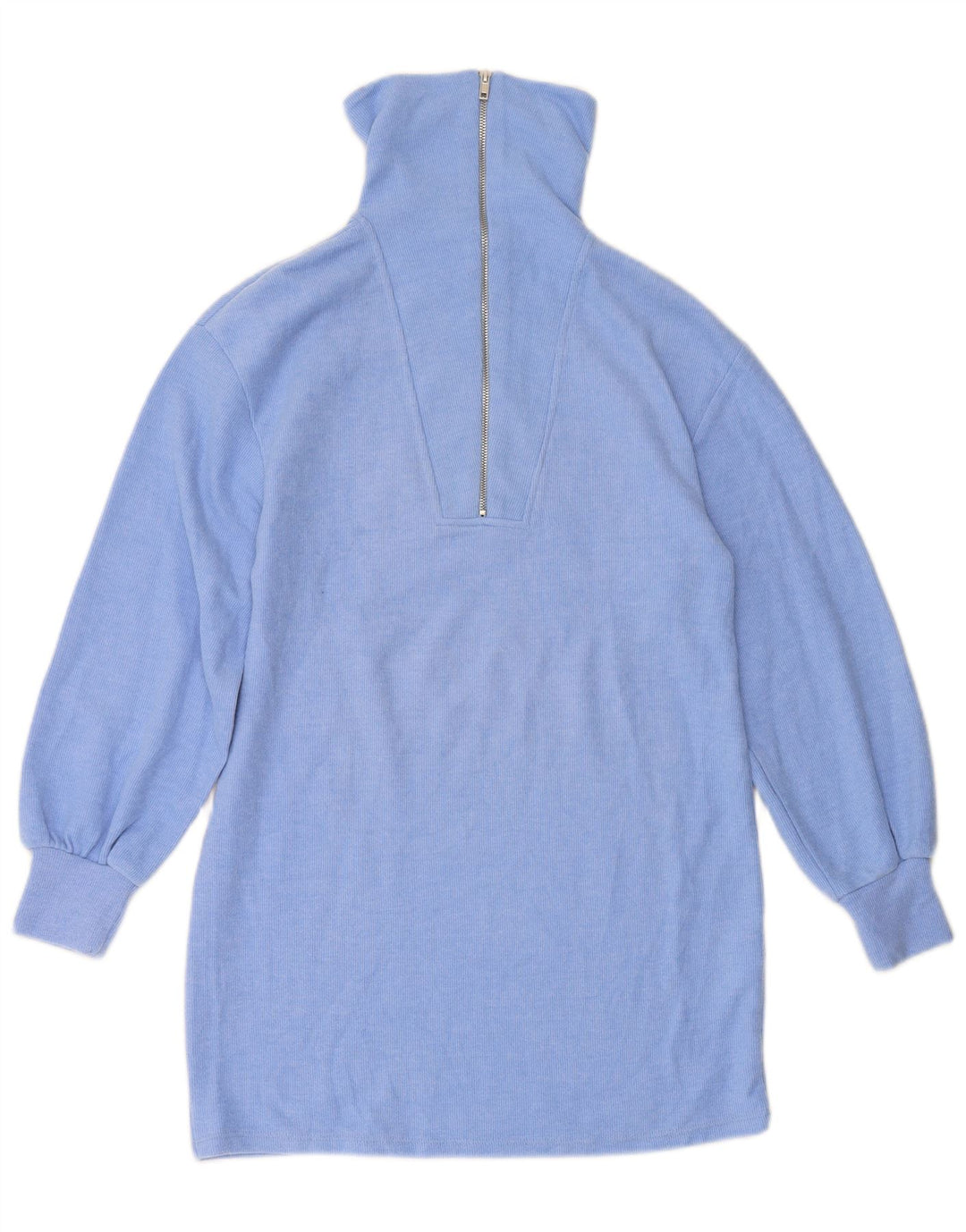 ZARA Dame Longline Zip Neck Jumper Sweater UK 10 Small Blue Polyester