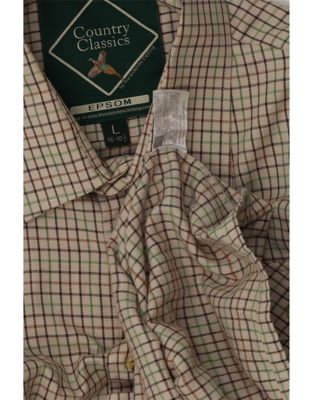 Vintage herreskjorte str. 16 1/2 stor beige ternet polyester