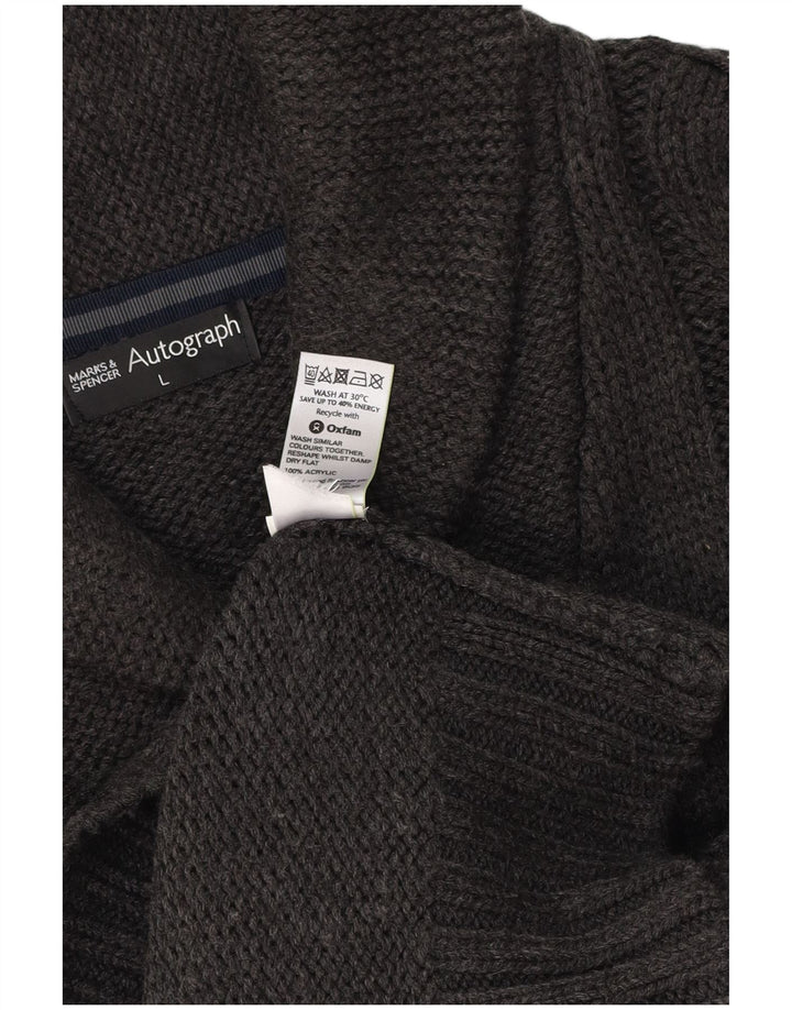 MARKS & SPENCER Herre Autograph Shawl Neck Jumper Sweater Large Grå