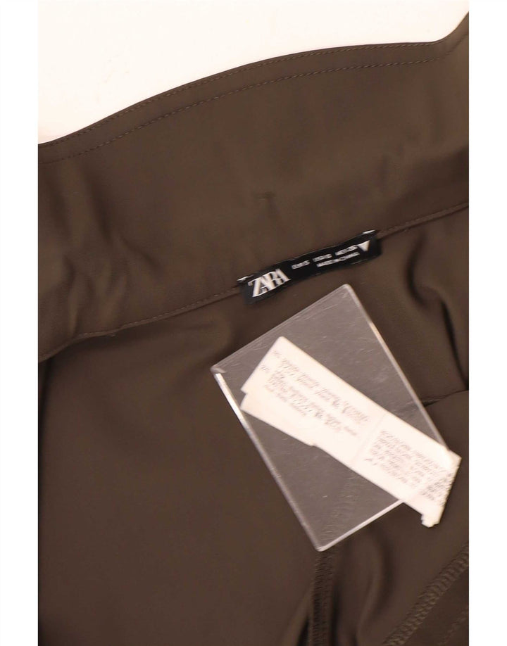 Zara Womens Crop Bomber Jacket UK 10 Small Brown Polyamide