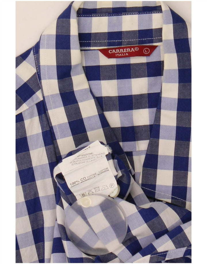 Carrera Kortærmet Herreskjorte Stor Blå Gingham Bomuld