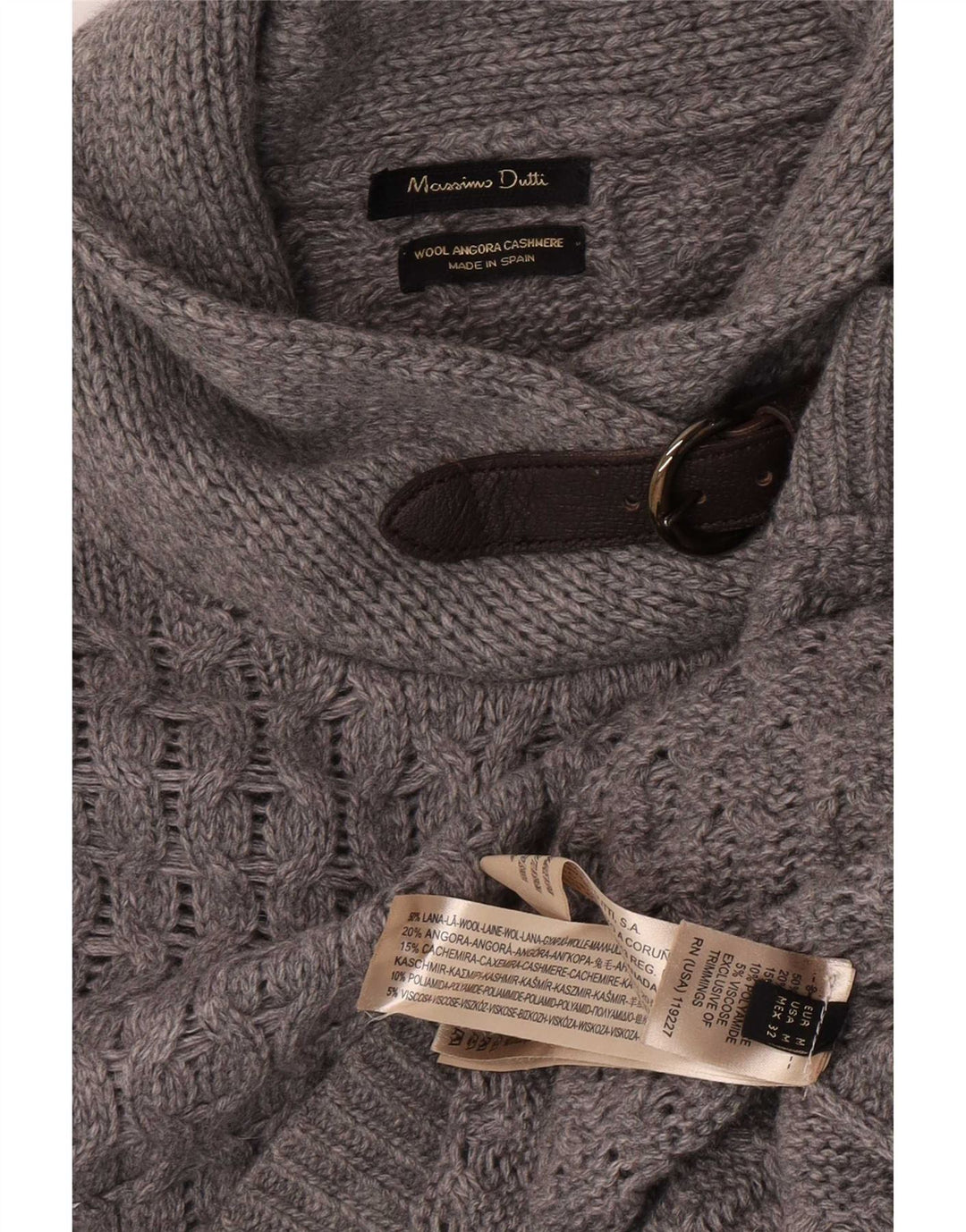 Massimo Dutti Dame Shawl Neck Poncho Jumper UK 14 Medium Grey Uld