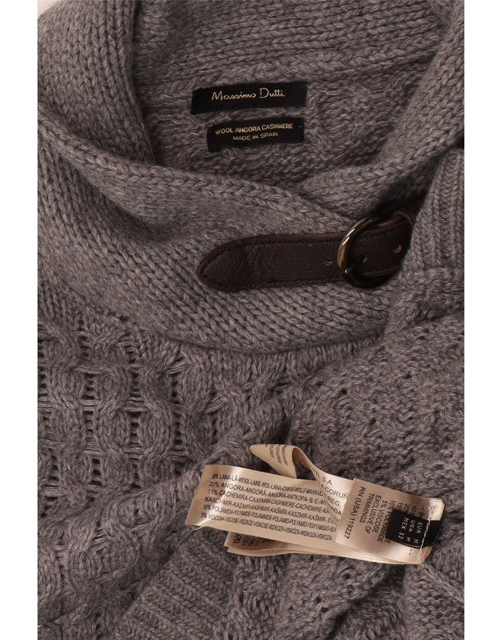 Massimo Dutti Dame Shawl Neck Poncho Jumper UK 14 Medium Grey Uld