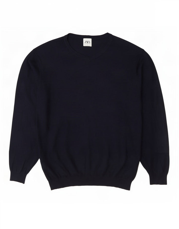 Zara Herre V-hals sweater Stor Marineblå