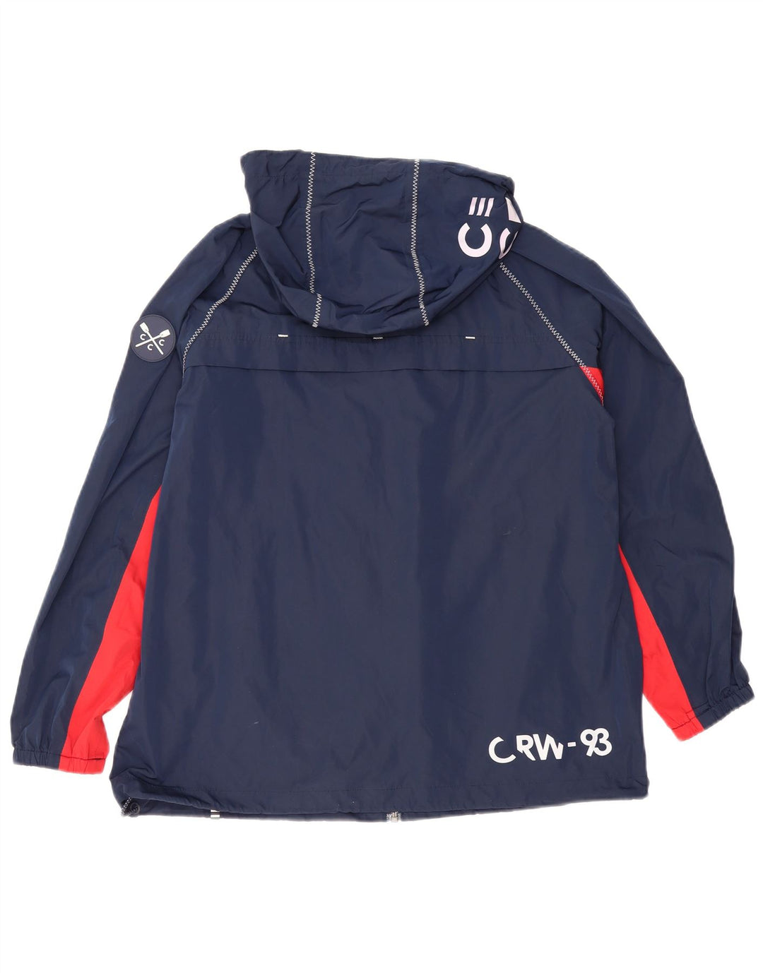 Crew Clothing Dame Grafisk regnjakke UK 12 Medium Navy Blue Colourblock