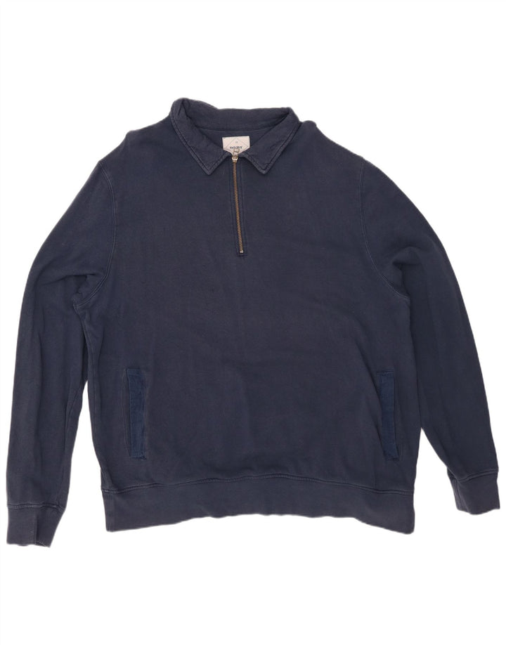 HVID TING Herre Polo Neck Sweatshirt Jumper 2XL Navy Blue Bomuld