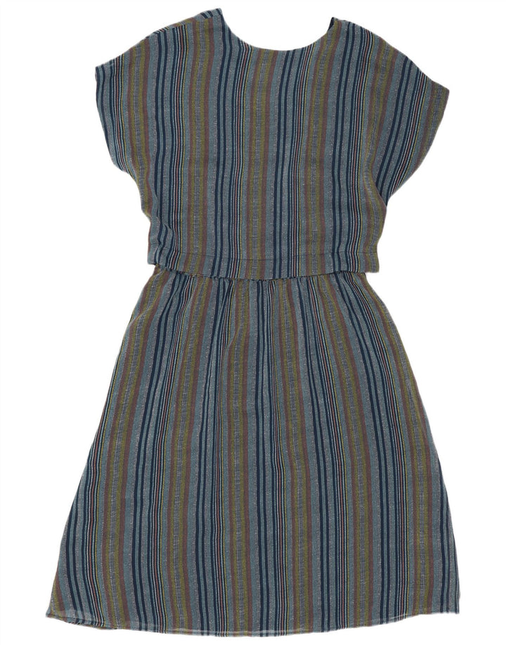 Ichi Dame A-Line Kjole UK 14 Medium Blå Stribet Polyester