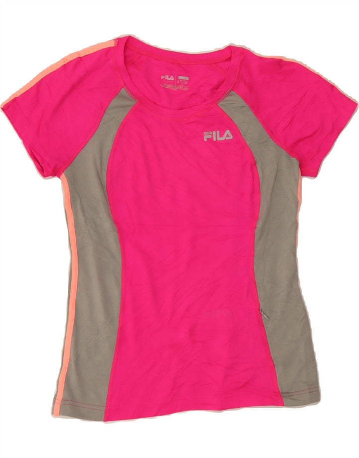 FILA Womens T-Shirt Top UK 10 Small Pink Colourblock Vintage Fila and Second-Hand Fila from Messina Hembry 