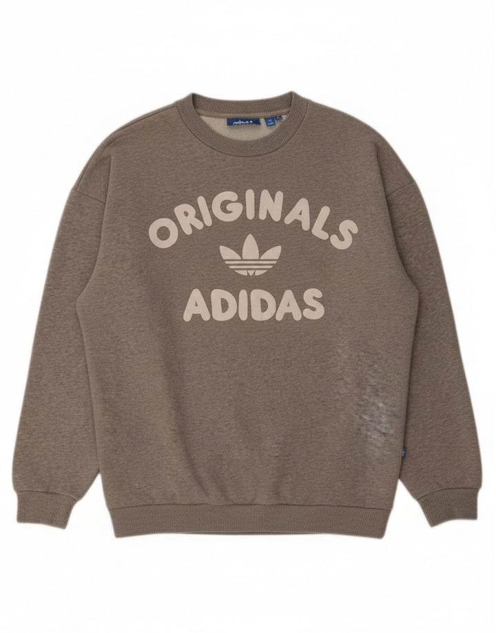 ADIDAS Womens Graphic Sweatshirt Jumper UK 10 Small  Grey Cotton