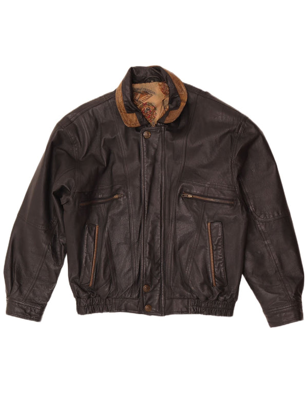 C&A Herre Bomber Læderjakke EU 48 Medium Sort