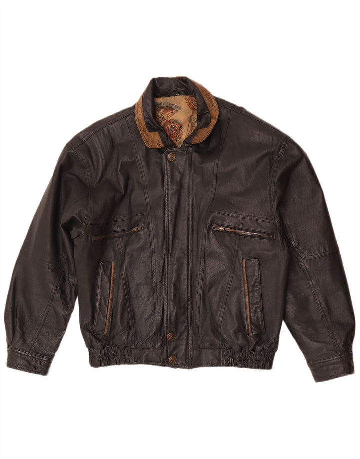 C&A Herre Bomber Læderjakke EU 48 Medium Sort