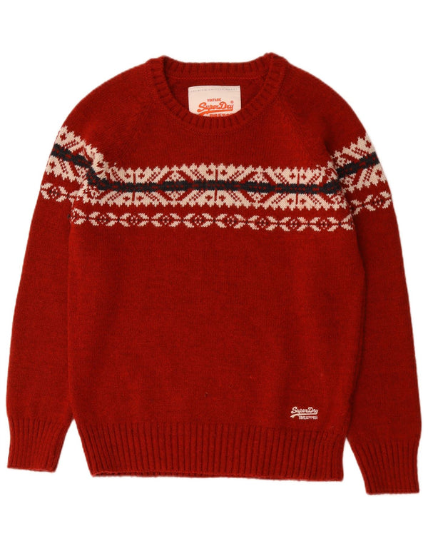 Superdry Herre Boat Neck Jumper Sweater XL Red Fair Isle Akryl
