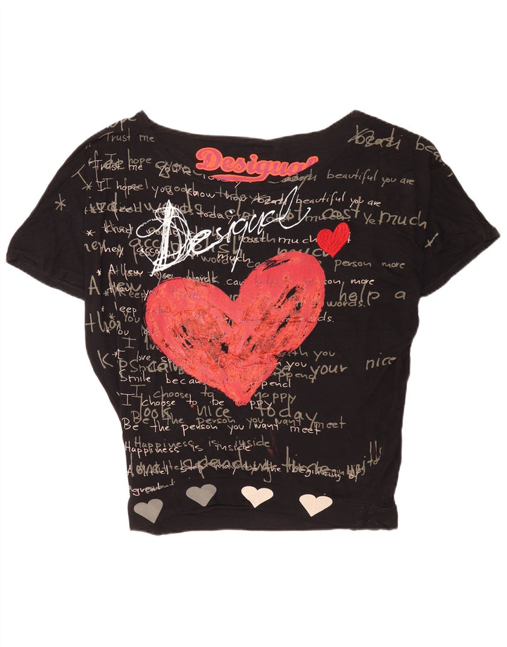 Desigual Kvinder Oversized grafisk T-shirt Top UK 14 Medium Sort Viscose