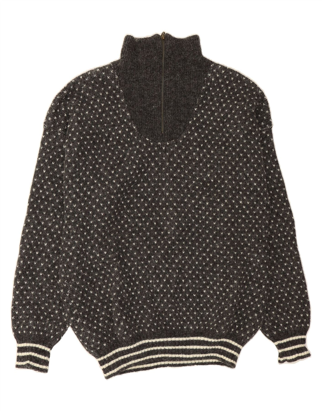 WASCHBAR Mens Zip Neck Jumper Sweater Medium Grey Spotted Wool Vintage Waschbar and Second-Hand Waschbar from Messina Hembry 