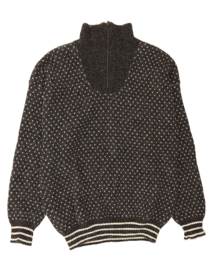 WASCHBAR Mens Zip Neck Jumper Sweater Medium Grey Spotted Wool Vintage Waschbar and Second-Hand Waschbar from Messina Hembry 