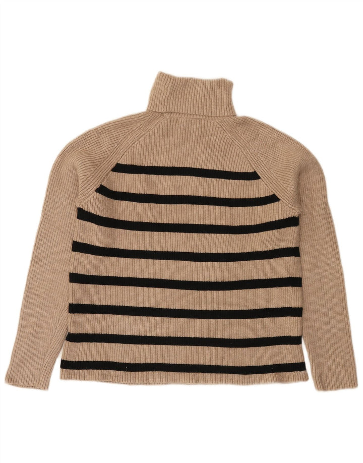 Marks & Spencer Dame Rullehals Sweater UK 12 Medium Beige Stribet
