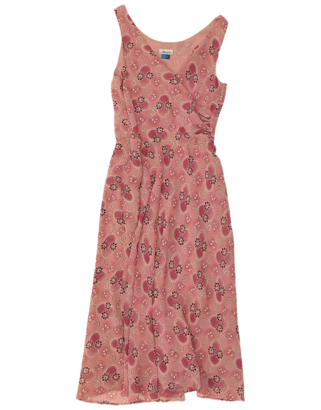 MONSOON Dame ærmeløs Maxikjole UK 10 Small Pink Floral Silke