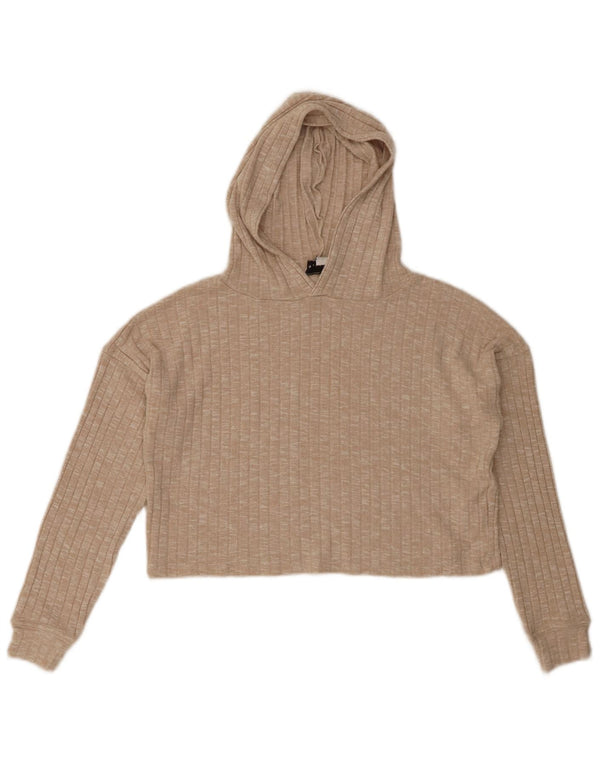 Topshop Dame Crop Hoodie Jumper UK 10 Small Beige Viscose