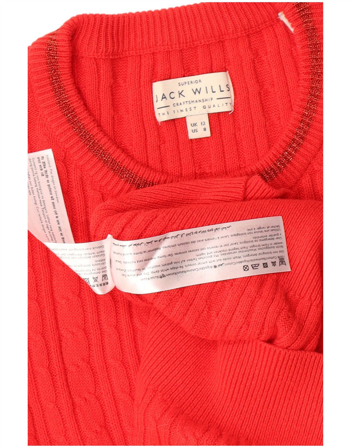 JACK WILLS Womens Crew Neck Jumper Sweater UK 12 Medium  Red Cotton