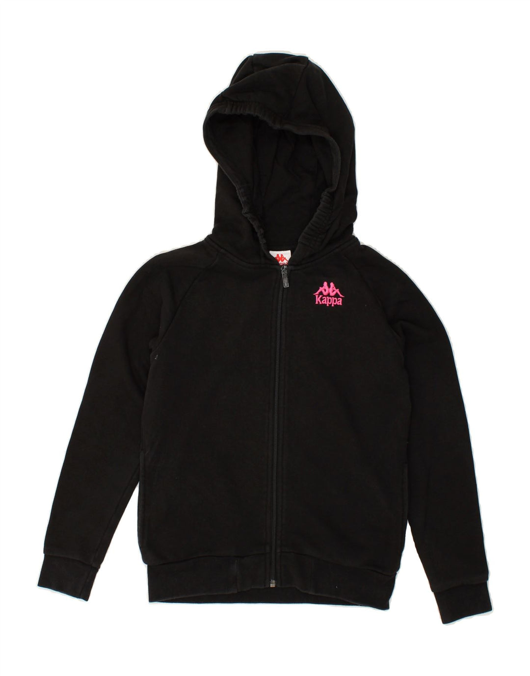 KAPPA Girls Graphic Zip Hoodie Sweater 9-10 Years Black Cotton | Vintage Kappa | Thrift | Second-Hand Kappa | Used Clothing | Messina Hembry 