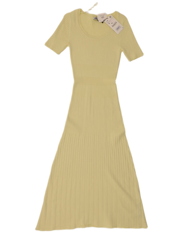 ZARA Dame Maxi Kortærmede Jumper Dress UK 8 Small Yellow Viscose