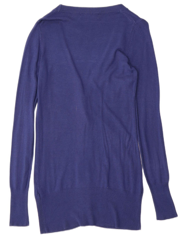 ZARA Dame Longline Cardigan Sweater UK 10 Small Navy Blue Viscose