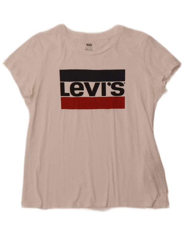 LEVI'S Grafisk T-shirt top til kvinder UK 12 Medium hvid bomuld