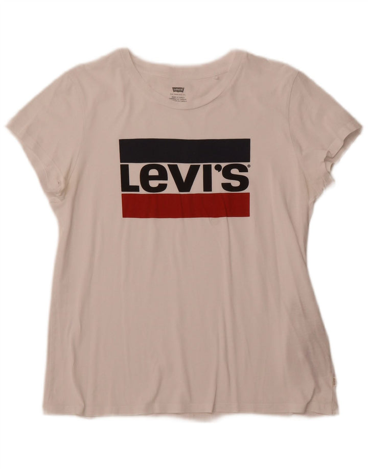 LEVI'S Grafisk T-shirt top til kvinder UK 12 Medium hvid bomuld