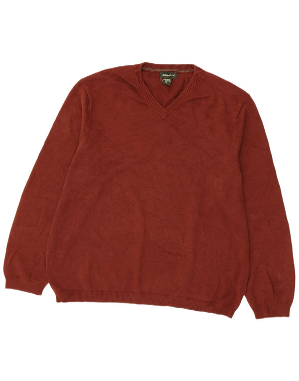 Eddie Bauer Herre høj V-hals sweater XL brun bomuld