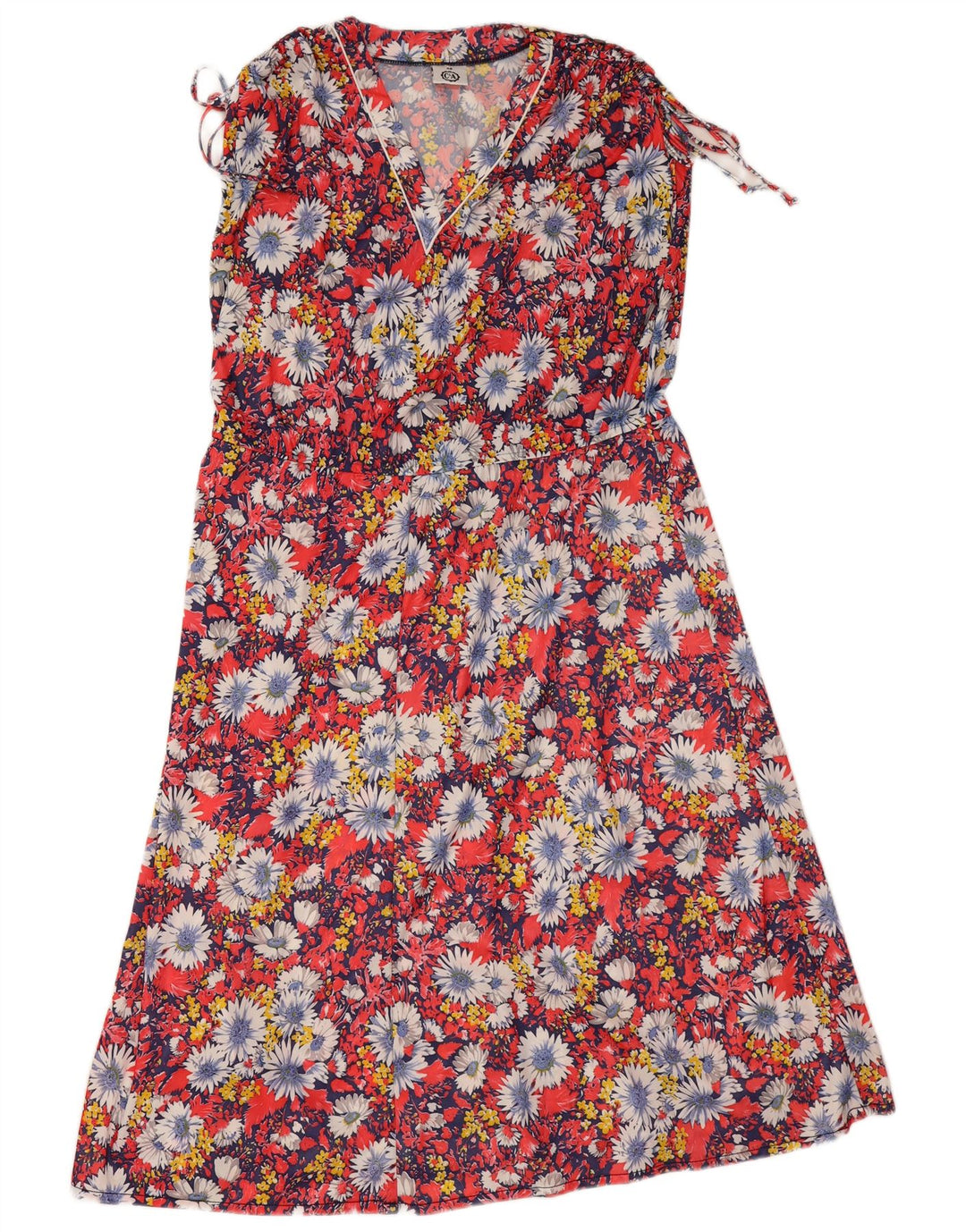 C & A Dame Ærmeløs A-Line Kjole EU 46 XL Rød Blomster Polyester