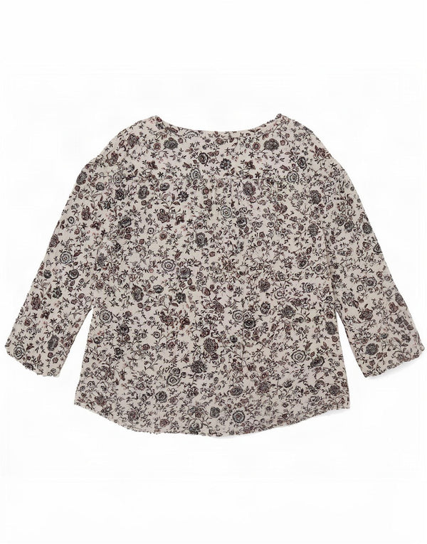 Fat Face Dame 3/4-ærmet bluse Top UK 10 Small White Floral Bomuld