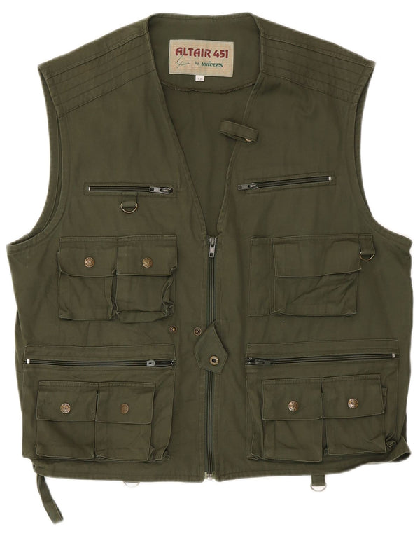 Vintage Herre Utility Gilet IT 52 XL Grøn Bomuld