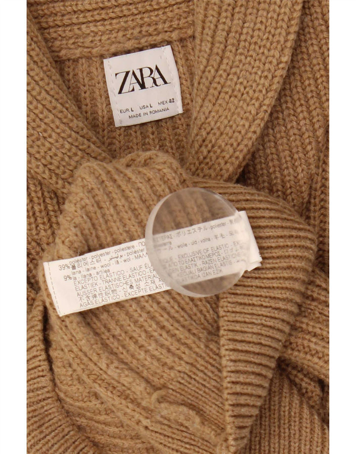 Zara Herre Shawl Neck Jumper Sweater Stor Beige Akryl