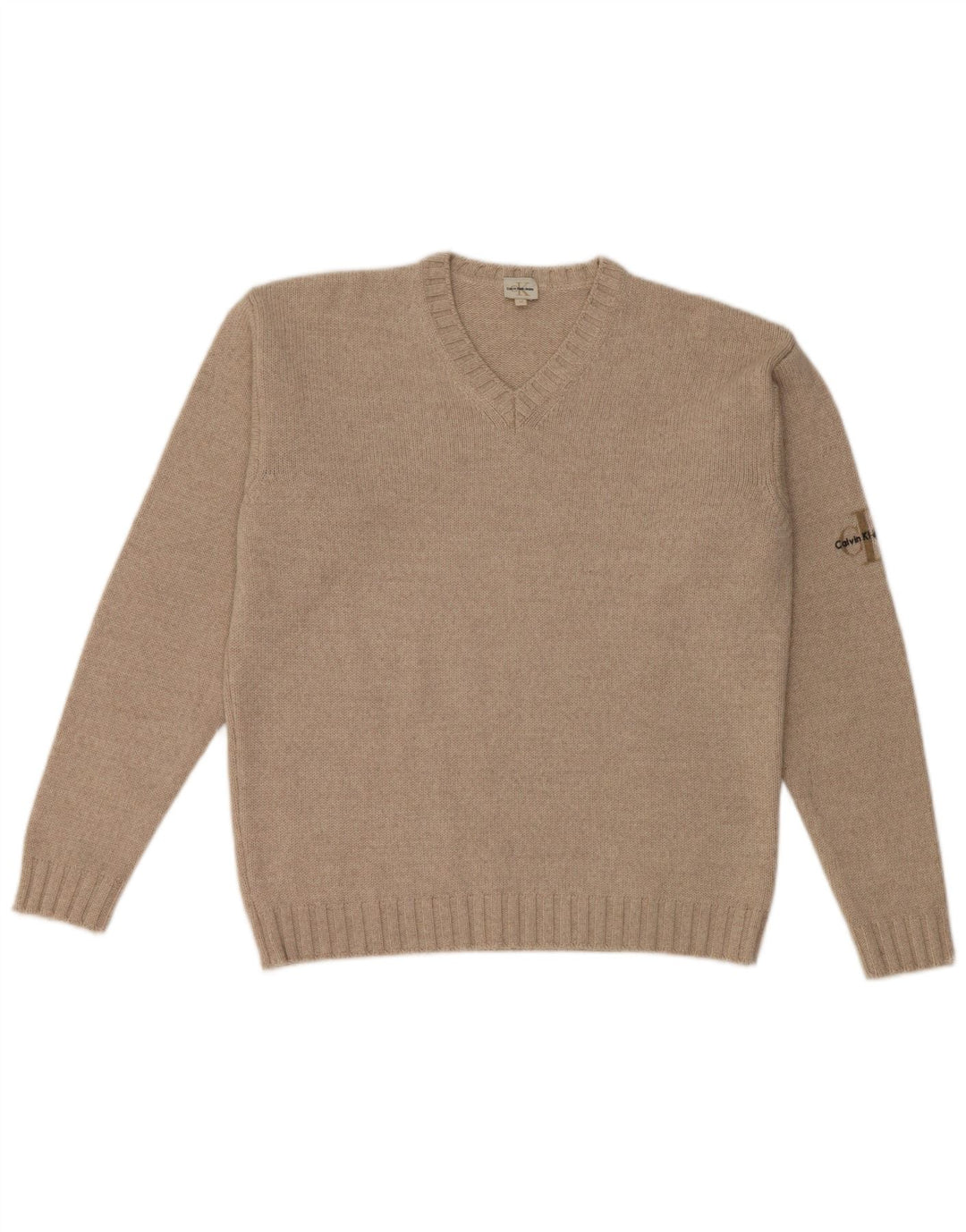 Calvin Klein Herre V-hals sweater Medium Beige Merino Uld