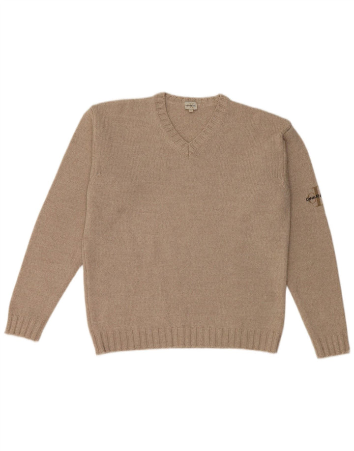 Calvin Klein Herre V-hals sweater Medium Beige Merino Uld