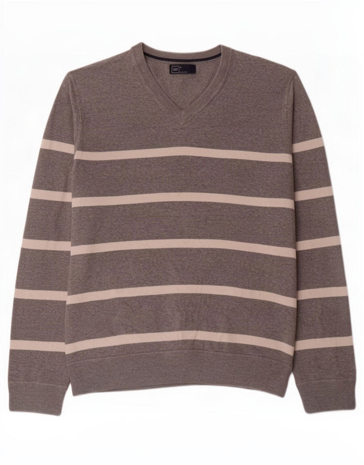 Gap Herre V-hals sweater mellemgrå stribet bomuld