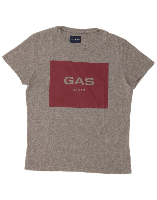 Gas Herre grafisk T-shirt Top Medium Grey Flecked Bomuld