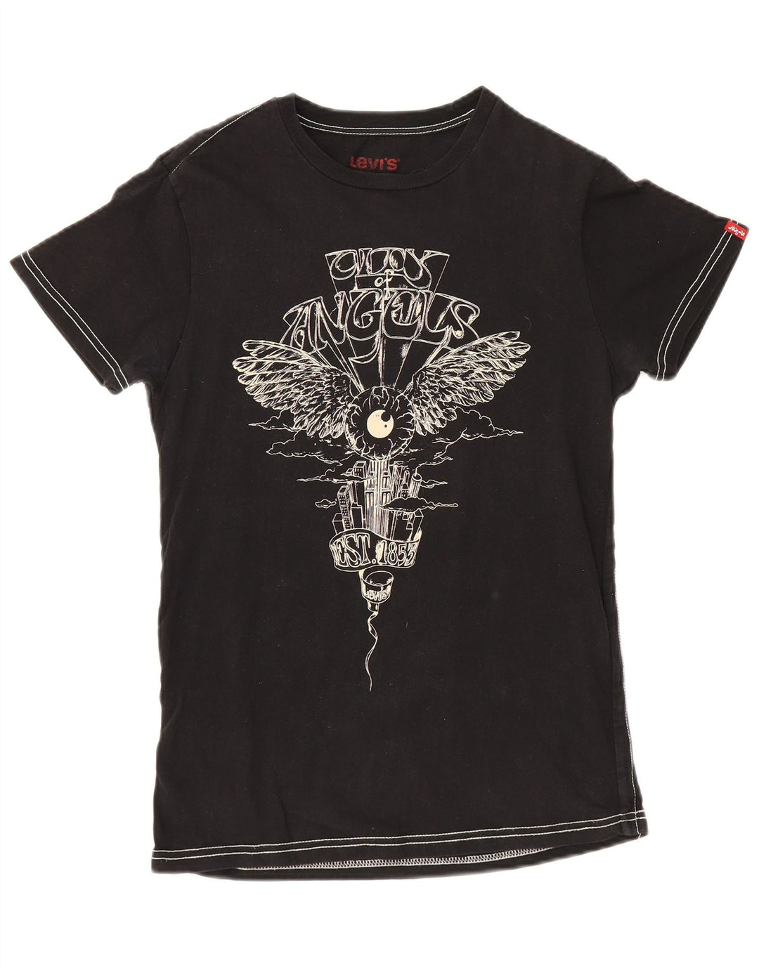 Levi's Dame Grafisk T-Shirt Top UK 12 Medium Sort Bomuld