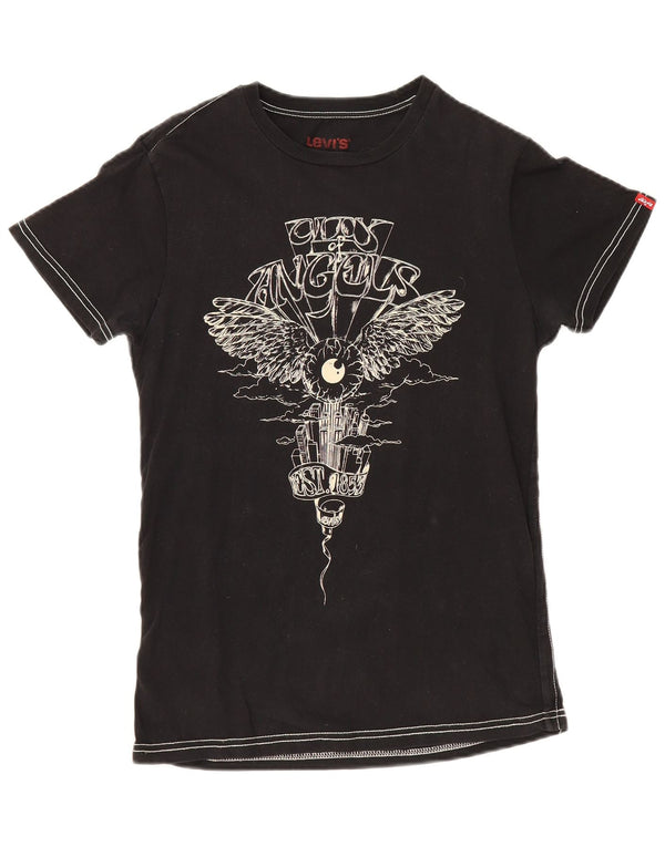 Levi's Dame Grafisk T-Shirt Top UK 12 Medium Sort Bomuld