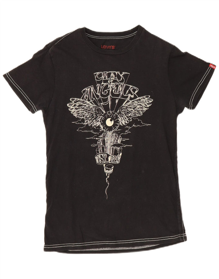 Levi's Dame Grafisk T-Shirt Top UK 12 Medium Sort Bomuld
