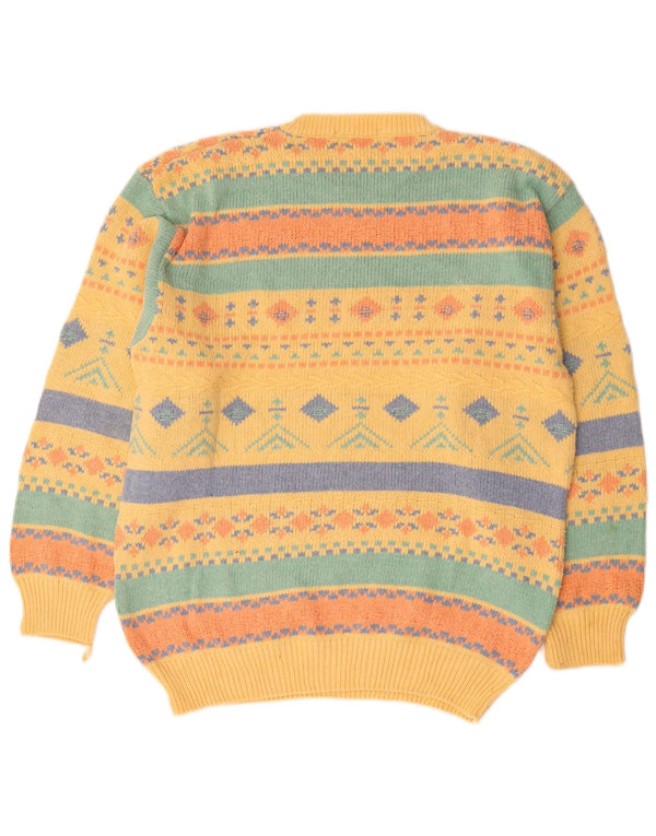 Old England Herre Crew Neck Jumper Sweater Large Yellow Fair Isle Wool