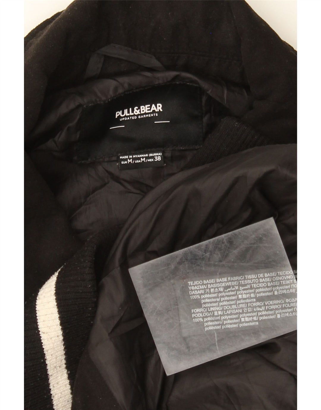 Pull & Bear Herre Paris Varsity Jacket UK 38 Medium Sort Colourblock