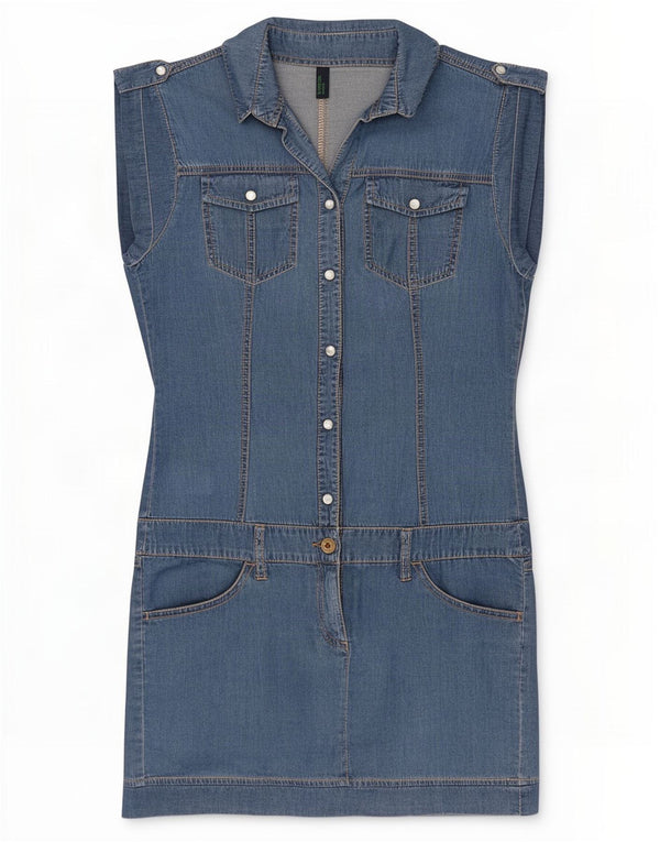 Benetton Dame Denim Kjole UK 6 XS Blå Bomuld