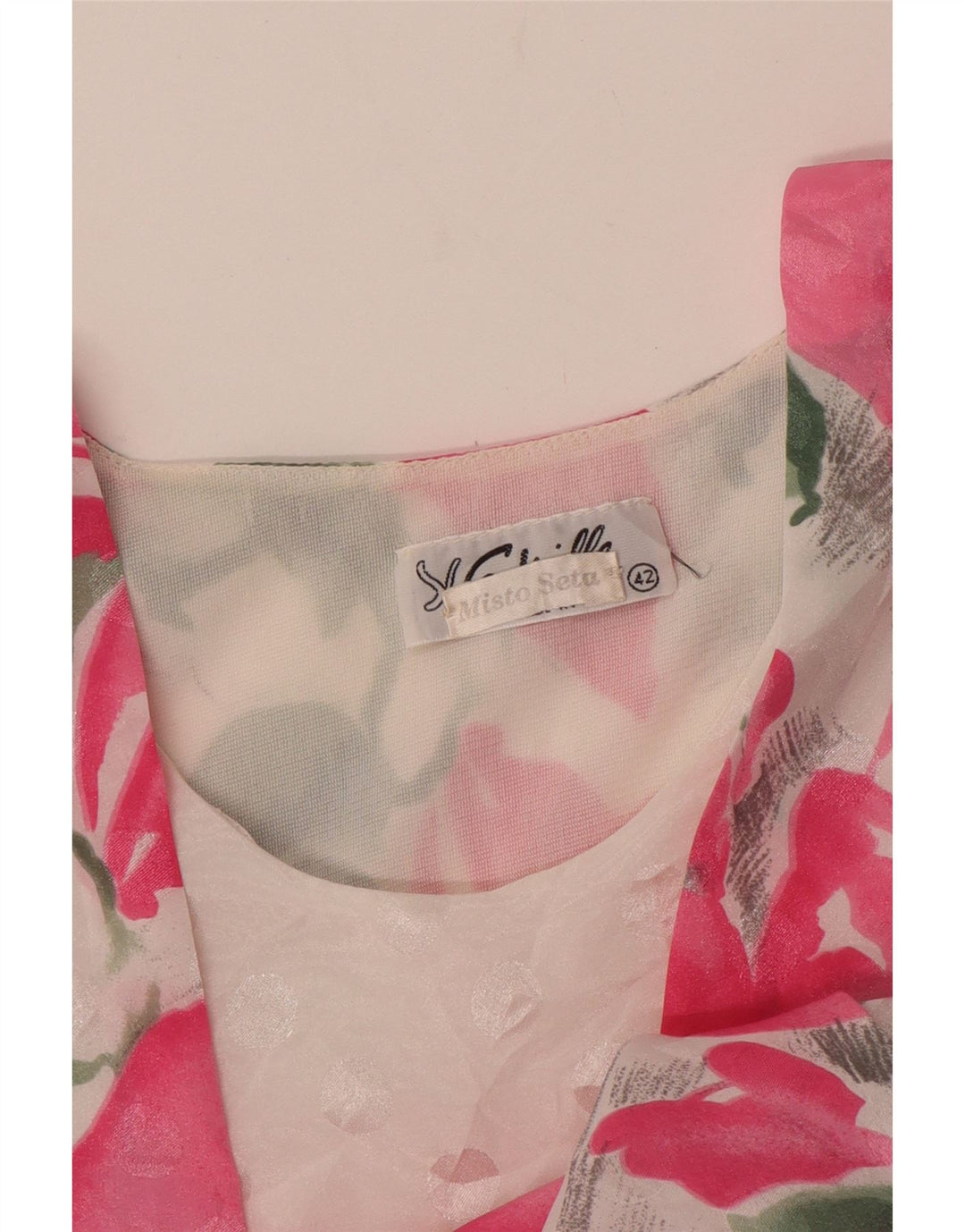 VINTAGE Damebluse Top IT 42 Medium Pink Floral Silke