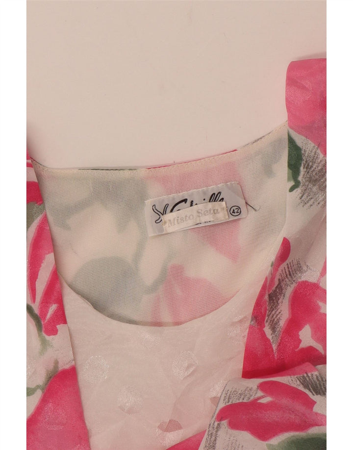 VINTAGE Damebluse Top IT 42 Medium Pink Floral Silke