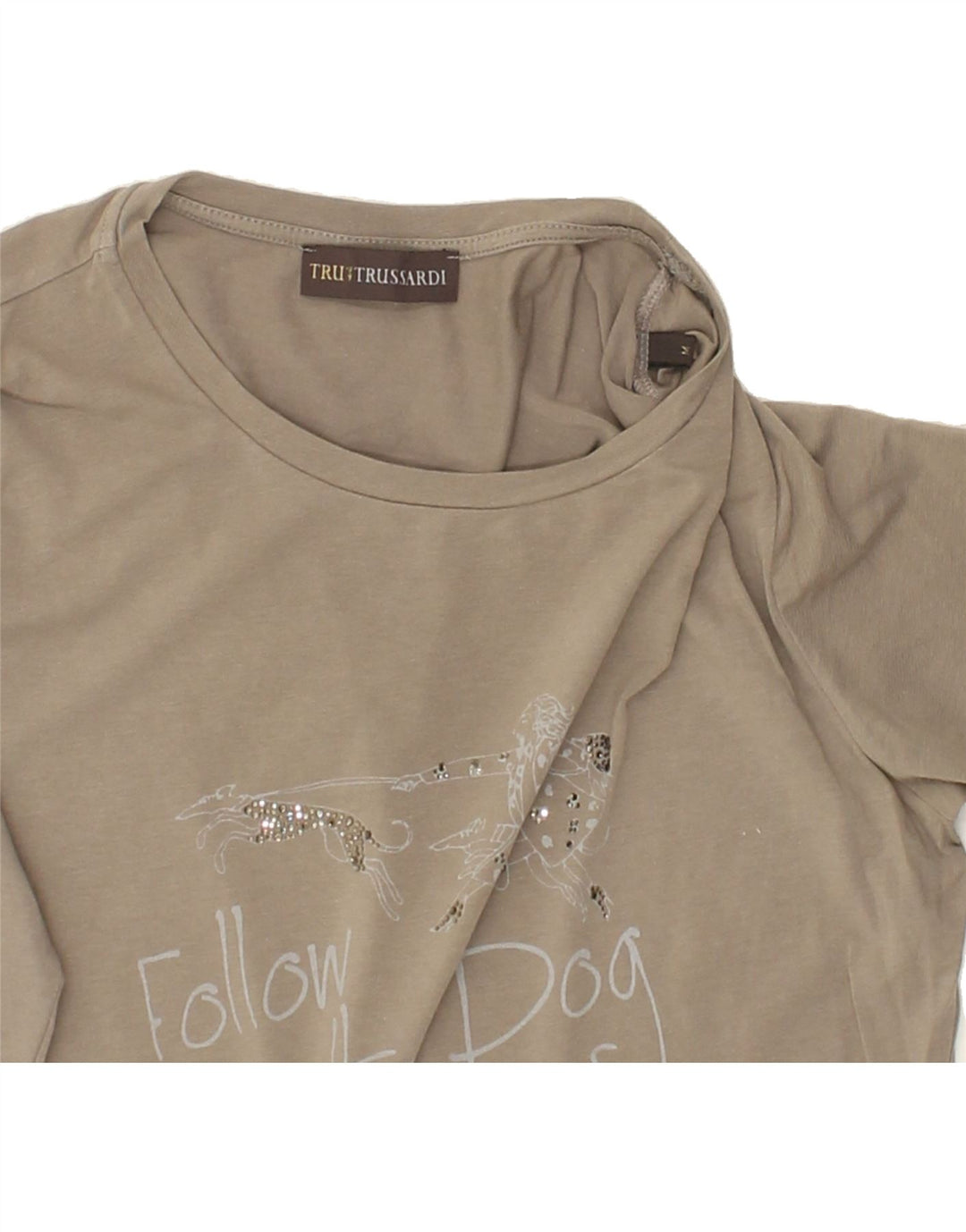 TRUSSARDI Womens Graphic Top 3/4 Sleeve UK 12 Medium Grey Cotton Vintage Trussardi and Second-Hand Trussardi from Messina Hembry 