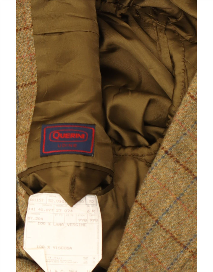 VINTAGE Herre 3-knaps blazerjakke IT 52 XL Khaki ternet uld