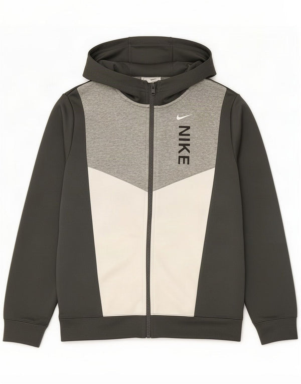 Nike Boys Grafisk hættetrøje med lynlås 12-13 år Large Grey Colourblock