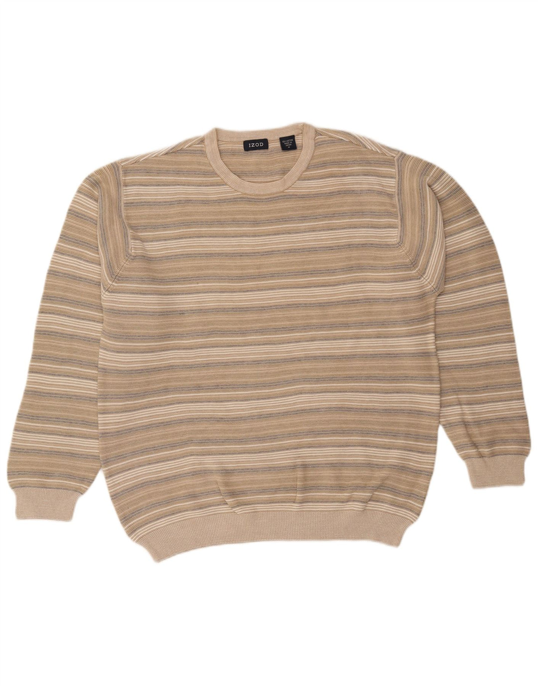 IZOD Herre sweater med rund hals, medium beige stribet bomuld