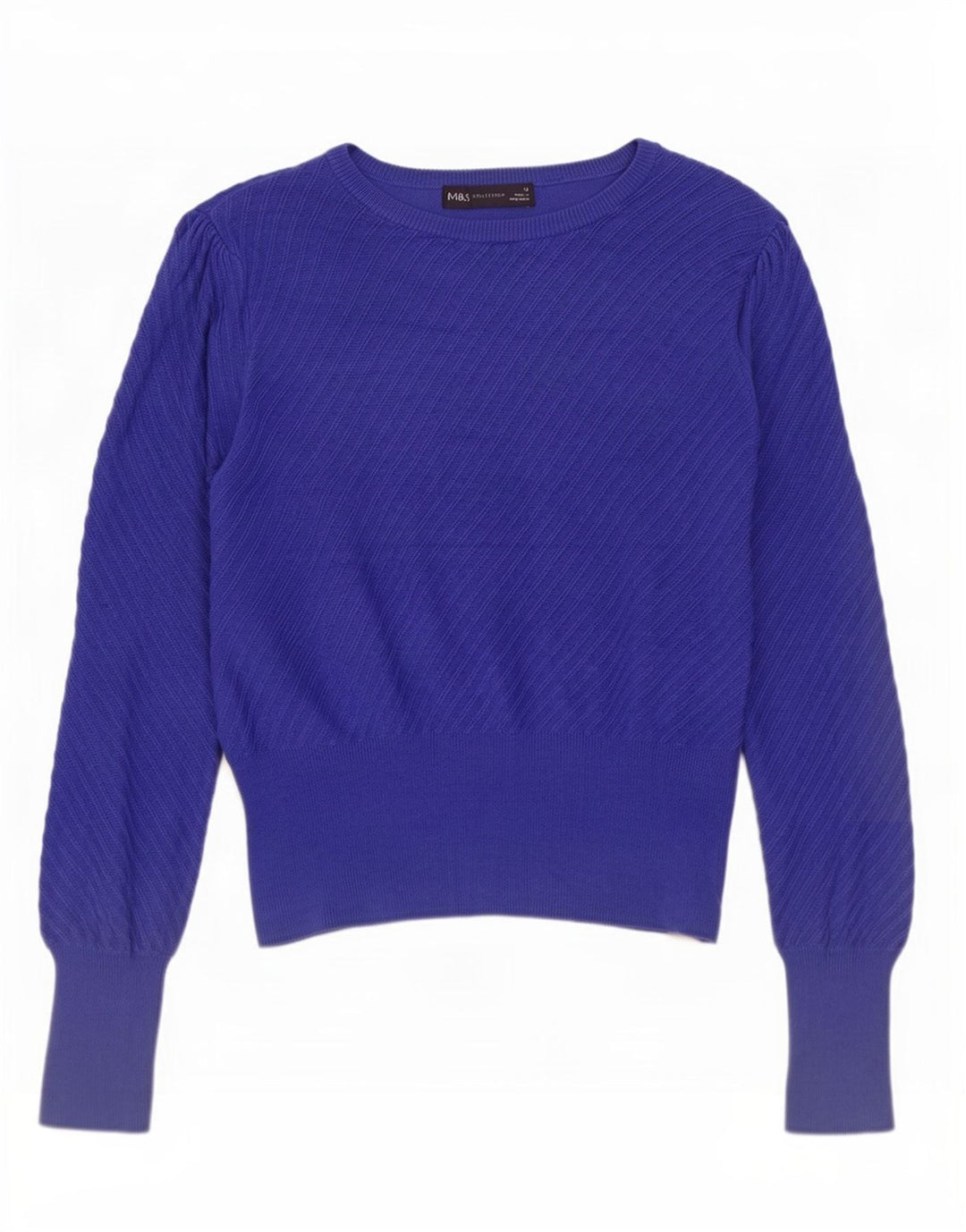 Marks & Spencer Dame Crop Boat Neck Jumper Sweater UK 12 Medium Blue